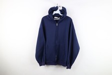 Vintage 70s 80s Streetwear Mens Large Distressed Blank Full Zip Hoodie Blue