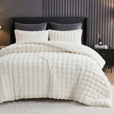 White Faux Fur Comforter Set King Size Plush Fluffy Comforter Winter Bedding ...
