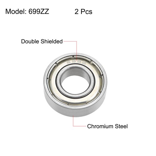699ZZ Deep Groove Ball Bearings Z2 9x20x6mm Double Shielded Chrome Steel 2pcs - Foto 2 di 7