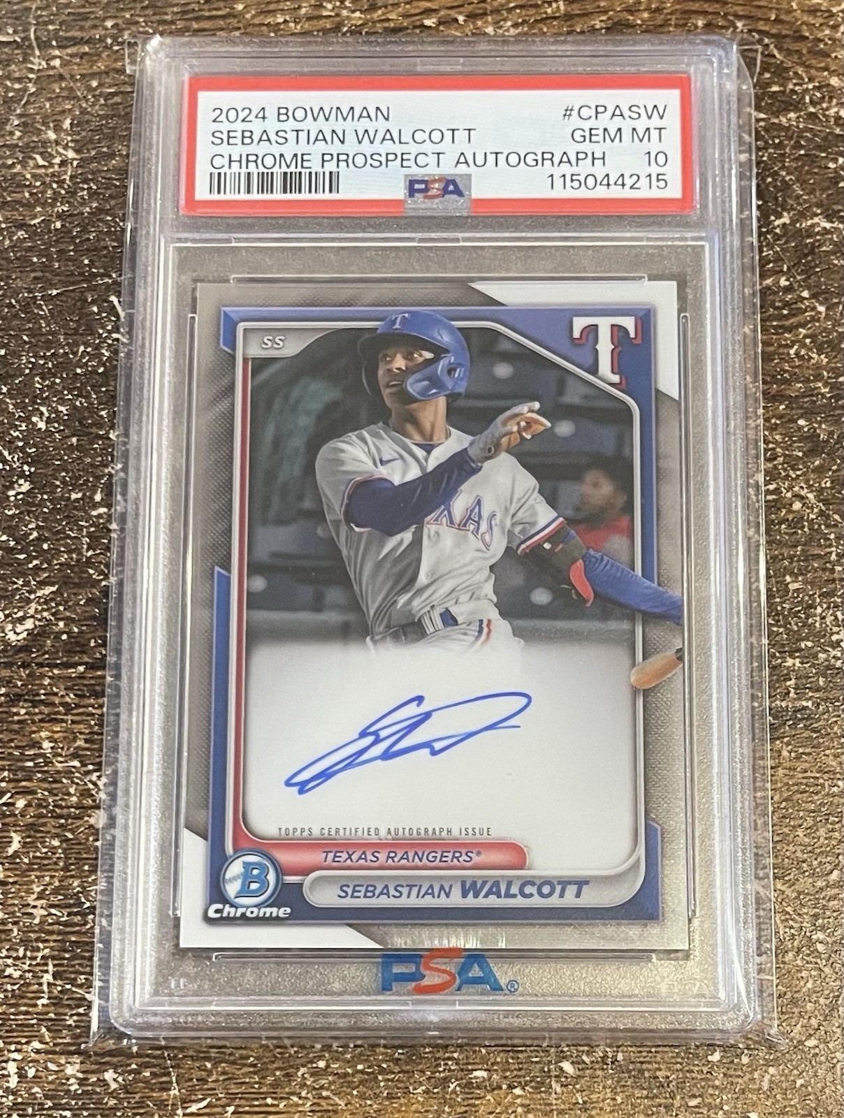 2024 Bowman Sebastian Walcott Chrome Prospect Auto #CPA-SW Rangers PSA 10