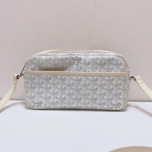 Goyard Geometric Canvas Shoulder Bag White Small Crossbody Zip Women 23cm