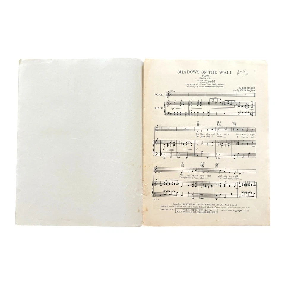 Partituras Lee Morse Female Jazz Legend 1925 Shadows On The Wall Remick Foto 2 de 4