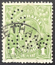 Australia - 1924 Scott #23 1d Green King George V - "GNSW" PERFIN - Stamp
