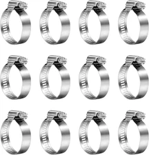 Hose Clamps, 304 Stainless Steel, 12 Pcs/Pack, SAE 24 Worm Gear Hose Clamps Adju