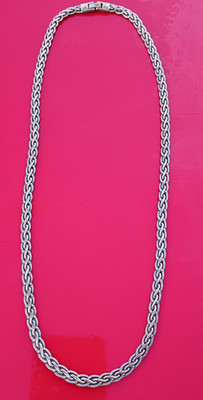 Sterling Silber Vintage flach geflochten oder Fuchsschwanz Stil schwere Kette 24'' x 9mm x3mm