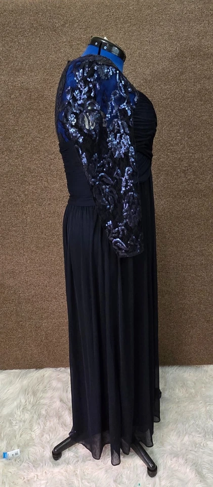 Adrianna Papell Embroidered Sequin Gown Navy Sz 16 Pre-Owned - Image 2 of 4