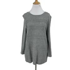 Buffalo David Bitton Eyelet Long Sleeve Shirt Women's Size XL Gray Stretch Scoop