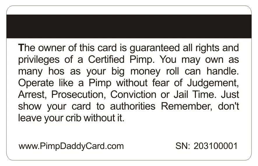 Tarjetas bancarias falsas divertidas Aromabug, paquete de 4: tarjeta oficial de pimp daddy (Envío gratuito) Foto 3 de 4