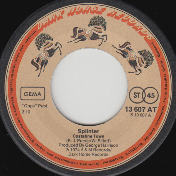 Splinter / Costafine Town / Vinyl / Pop / Rock / Dark Horse Records