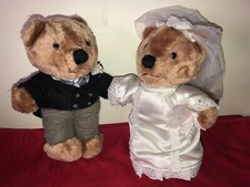 BRIDE  GROOM 7  PLUSH BEAR COUPLE ATTACHED HOLDING HANDS TUX  WEDDING DRESS