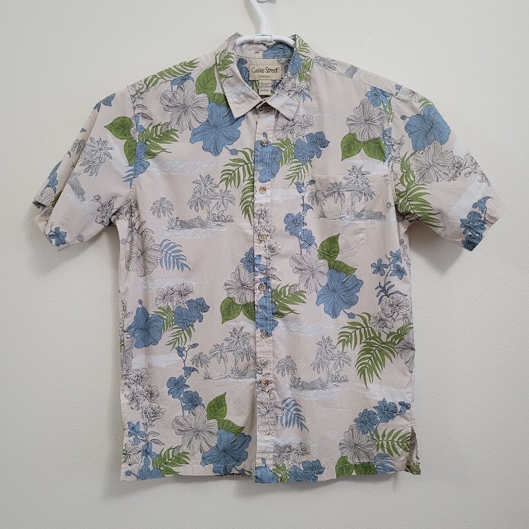 Cooke Street Hawaiian Aloha Shirt Men's L White Floral Flowers 100% Cotton