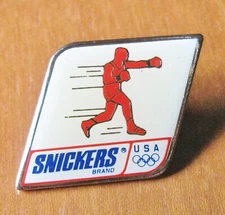 Snickers Olympic Boxing Pin 1991 Mars Candy Advertising Souvenir Pinback