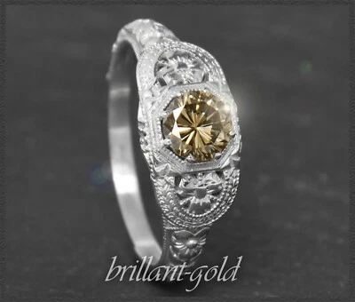 Jugendstil Design Ring, 0,60ct Brillant in olivgrün, 585 Weißgold Damen Solitär - Bild 1 von 4