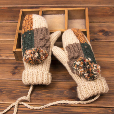 BomHCS Fashion Crochet  Handmade Knitted Mittens Winter Thick Warm Gloves
