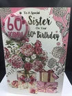 60TH SISTER BIRTHDAY WITH BADGE  CARD 9"X6" AGE 60 SIXTY