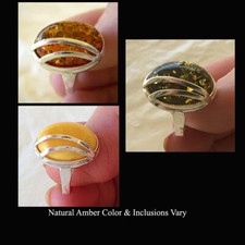 BALTIC GREEN BUTTERSCOTCH or HONEY AMBER STERLING SILVER MODERN HANDMADE RING