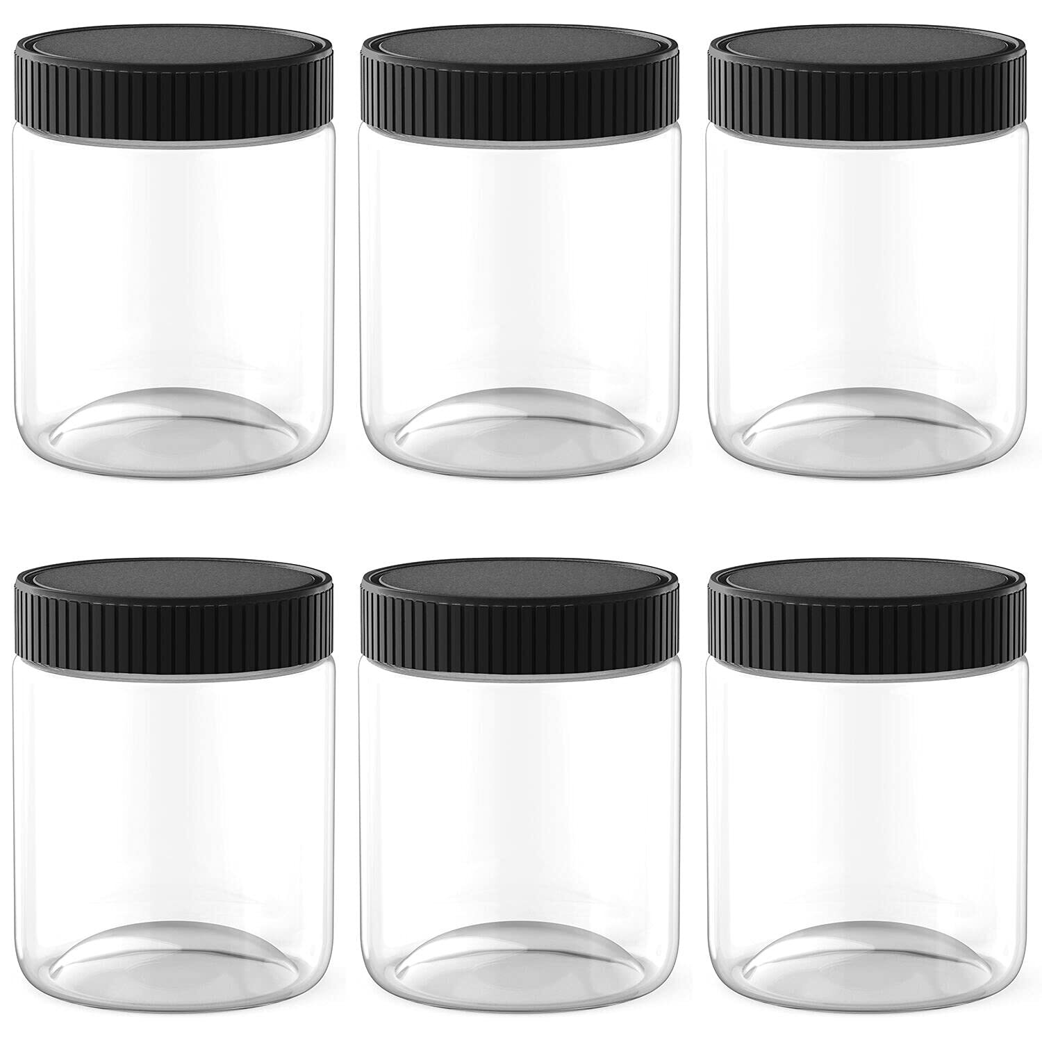 8 Oz Clear Plastic Jars with Black Lids Refillable Kitchen Storage