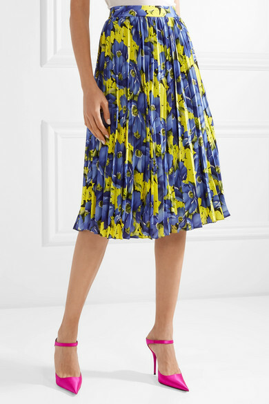 BALENCIAGA Floral Neon Pleated Skirt Yellow Blue flowers FR
