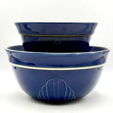 At Home America Heirloom Pantry Essentials 8" & 6" Ceramic Mixing Bowls Set Blue