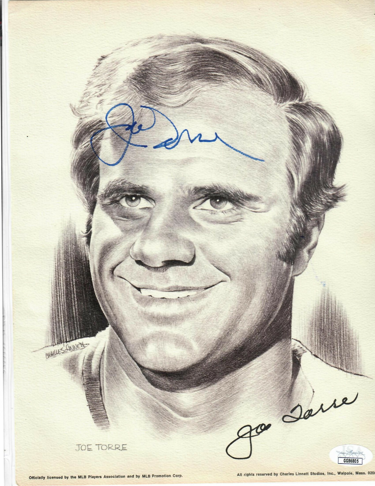 Joe Torre Autographed Signed New York Mets 1974 Portraits Charles Linnett JSA RARE 