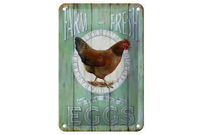 Blechschild Spruch 12x18 cm Huhn Farm fresh Eggs free range Deko Schild