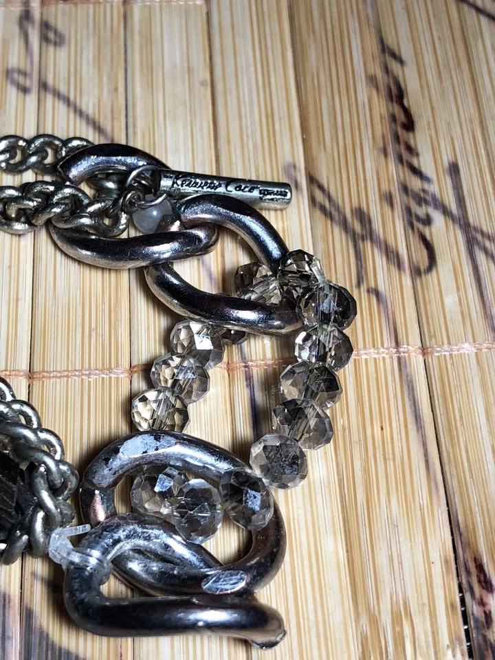 Brazalete Kenneth Cole Grueso Cuarzo Cristal Corte Diamante Bolas de Vidrio Eslabón Plata  Foto 4 de 4