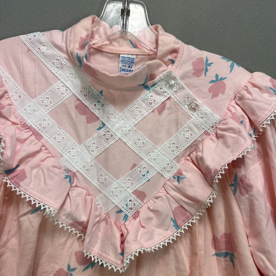 Conjunto De Pijama De Colección Sears Volantes Algodón Franela Rosa Floral Casa Núcleo Talla 32 S/M Foto 3 de 4