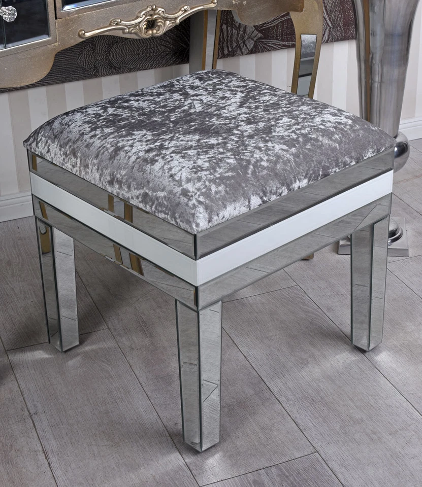 Sitzhocker verspiegelt Hocker Glas Luxus Samthocker Spiegelglas  - Bild 4 von 4