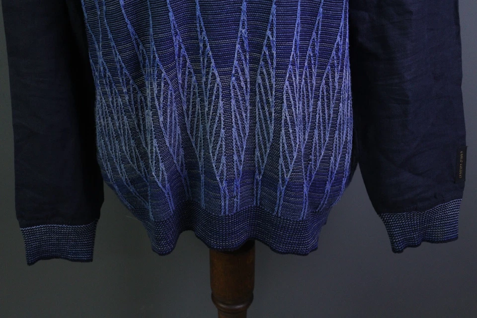 Carlo Colucci 蓝色几何棉亚麻针织毛衣 52 码 — 第 3/4 张图片