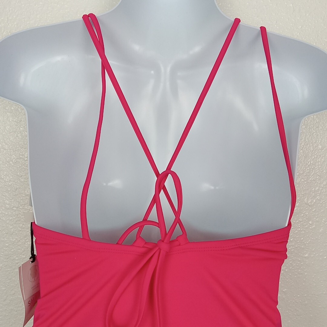 Shade & Shore Bathing Suit S 4-6 Pink High Leg Cheeky One Piece Swimwear NWT