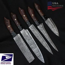 Custom handmade forged Damascus steel kitchen chef knife set with roll bag