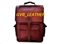 16" Large Vintage Style Real Leather Bag Rucksack Square Backpack Dark Brown