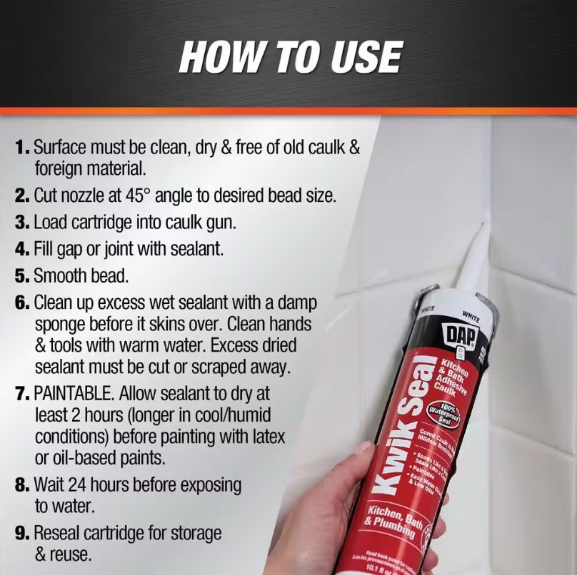 DAP Kwik Seal Kitchen and Bath Adhesive Caulk, White - 10.1 oz.