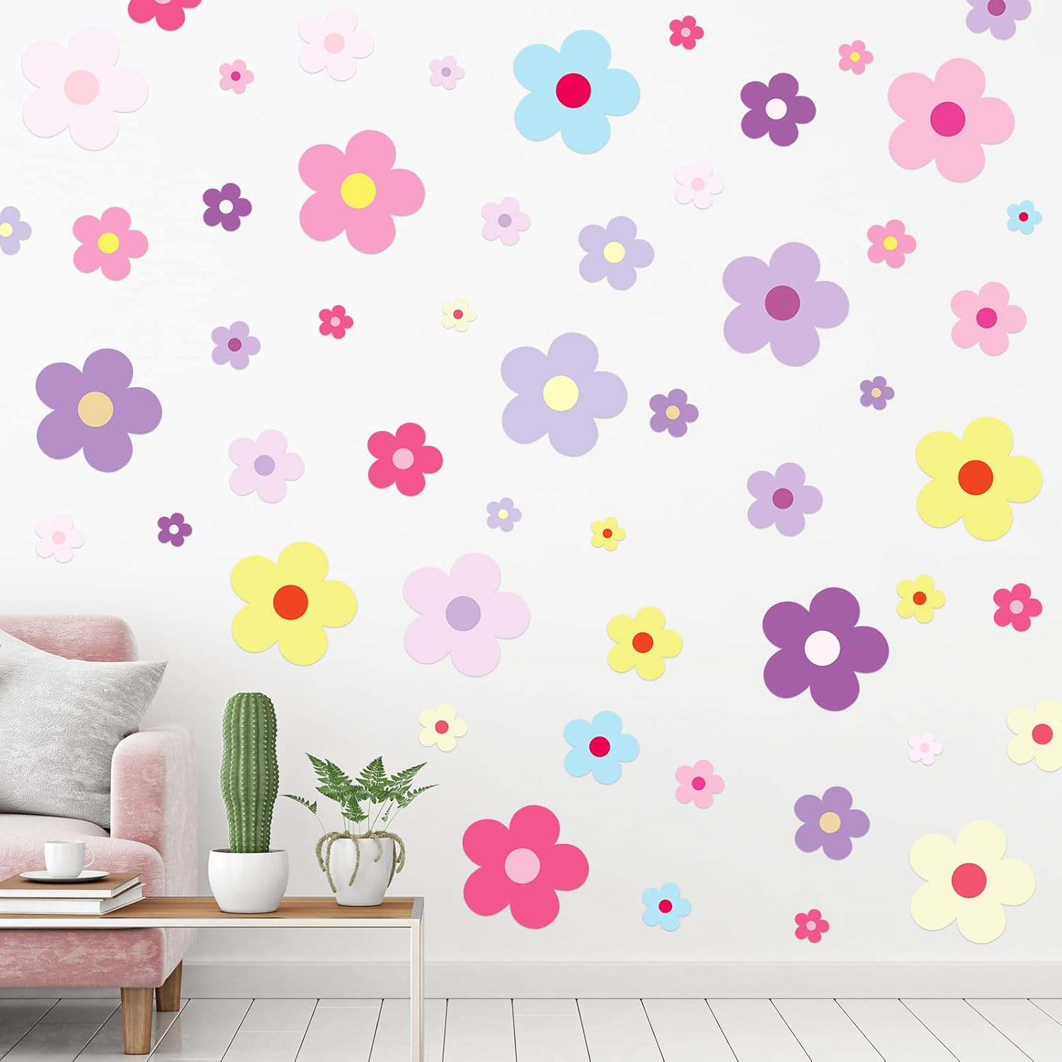 288 Pcs Y2K Cute Flowers Wall Sticker Colorful Floral Wall Decal Vinyl Peel and