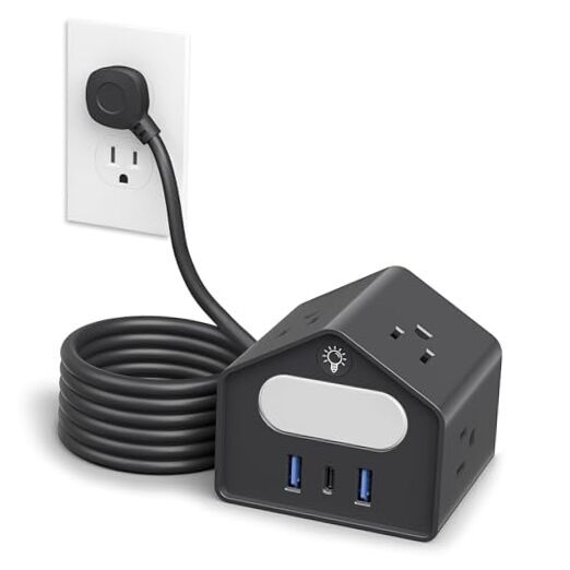 Long Extension Cord 10 FT with USB C Port, Flat Plug Power Strip Surge-image