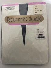 New Vintage Round The Clock Pantyhose Ultra Sheer Control Top Navy Size C NOS