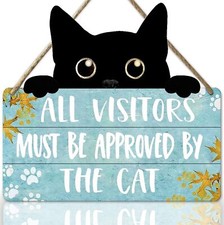 Funny Cat Signs Wall Decor Pet Door Hanging All Visitors Must blue