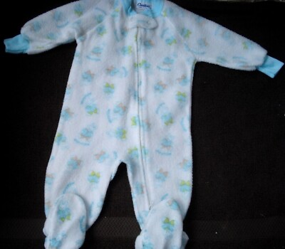 Vintage Carter's One Piece White Aqua Rabbits Sleeper Footed