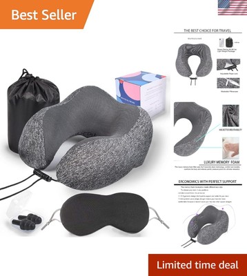 Luxury Memory Foam Travel Neck Pillow with Eye Masks & Earplugs - Black Kit