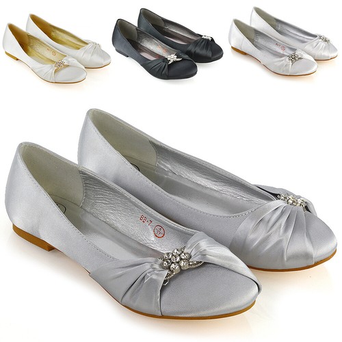 Womens Wedding Shoes Satin Diamante 