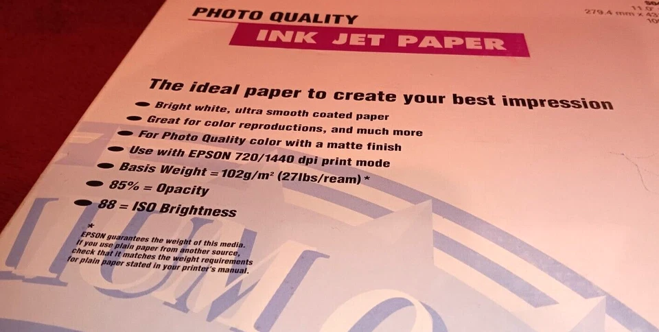 Epson S041070 Photo Quality Ink Jet Paper 11" X 17" Open Box Please Read - Image 4 of 4