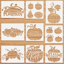 9 Pieces Fall Pumpkin Stencil for Painting Reusable Thanksgiving Autumn Stenc...