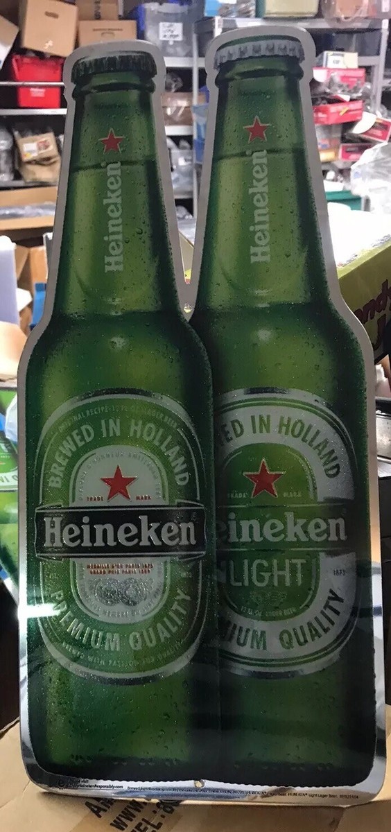 Heineken & Heineken Light Bottles Hard Plastic Beer Sign 18x8.5