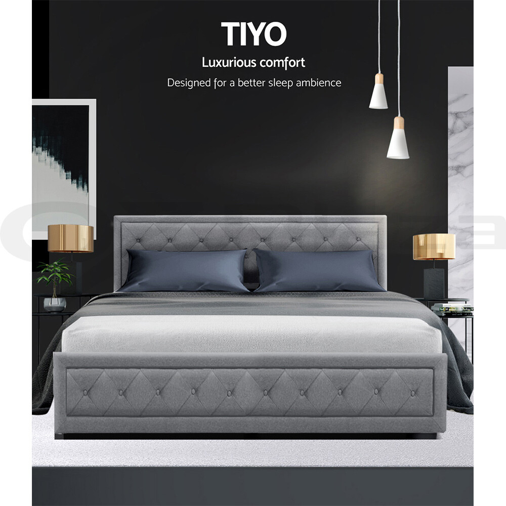 Artiss Bed Frame Queen Size Gas Lift Storage Mattress Base Wooden Grey