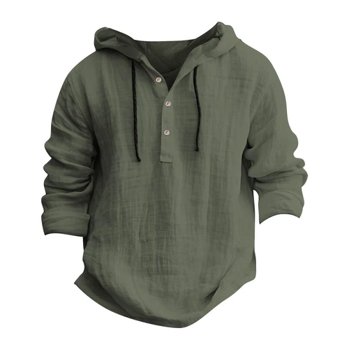 Men's Cotton Linen Hoodies Drawstring Button Hooded Swaeatshirts T Shirts Tops - Bild 12 von 41