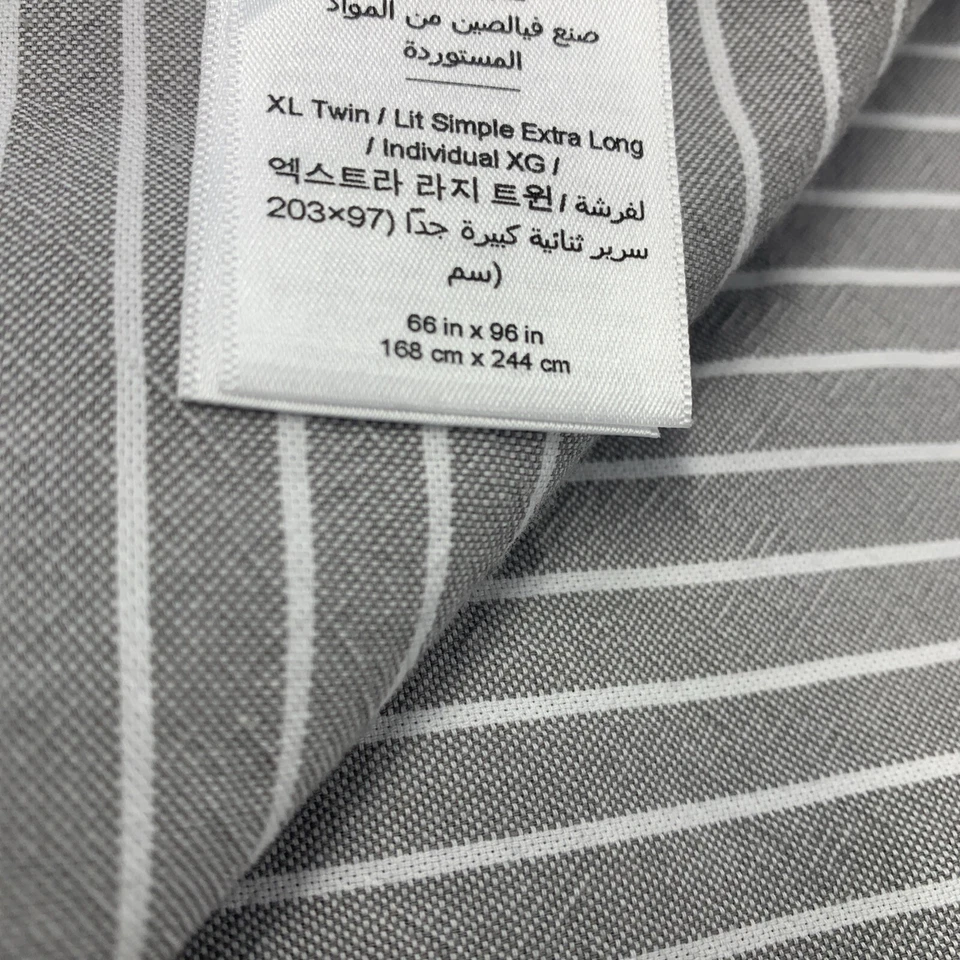 Sábana plana Pottery Barn Teen Oxford a rayas doble X larga gris blanco rayas PBT Foto 4 de 4