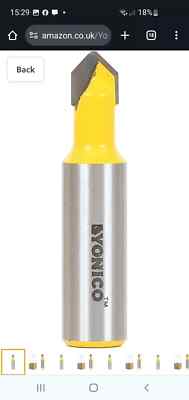 Yonico 14987 - V-Nut-Router-Bit, Winkel: 90 Grad, Durchmesser: 3/8 Zoll - 1/2 Zoll Schaft