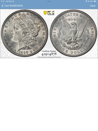 1896 $1 Morgan Silver Dollar PCGS MS 63 42904878 Brilliant Uncirculated - Picture 2 of 10