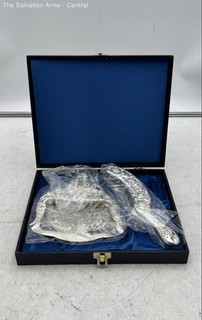 Silver Plated 2 Piece Hand Mirror And Brush Vanity Set In Box