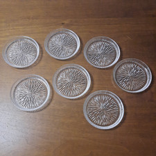 7 x Vintage Glass Drinks Coasters Star Burst Petal Design Raised Rims 8.5 cm dia